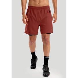 Men's Mountain Bike Shorts 3D Padded Loose-fit Biking Riding Cycling Bicycle Biker Cycle Padding Shorts for Men Zipper Pockets(Savannah Red,XXXL)