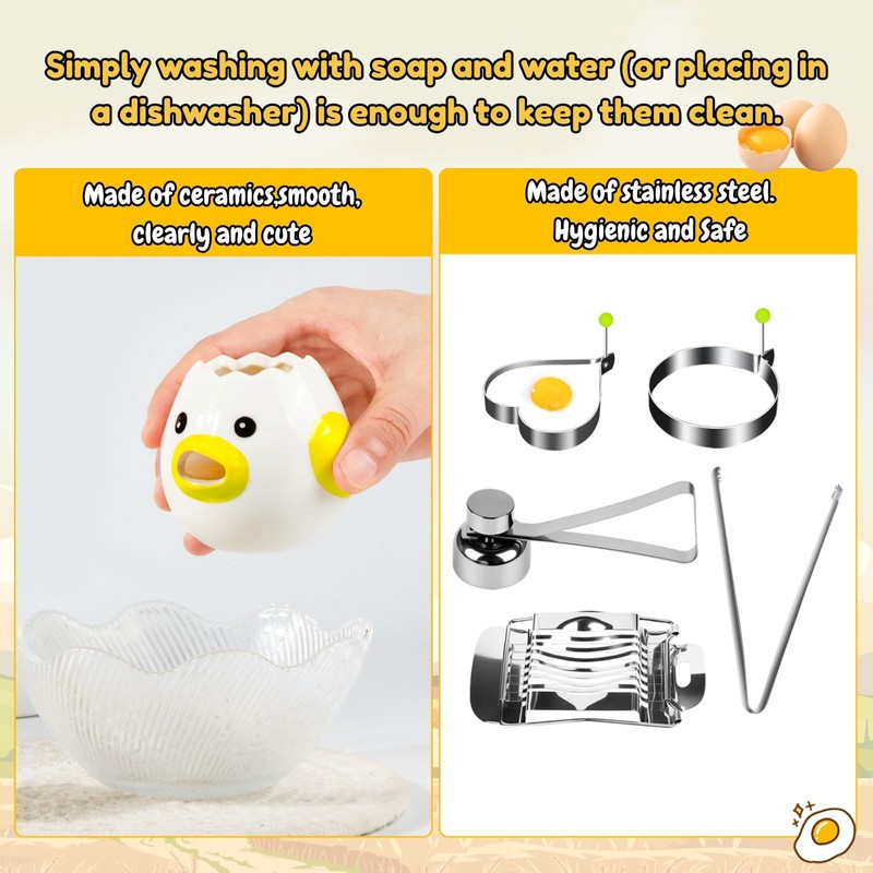 10-in-1 Egg Tool Set:1 Chalaza Remover Tongs,2 Piercers,2 Fry Rings,2
