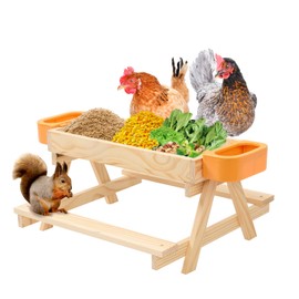 Chicken Feeders with Picnic Table, 1 Chicken Feeder No Waste Kit and 2 Water Feeder, Handmade Wooden Chicken Coop Accessories, Feeding Equipment Suitable for Chickens, Ducks, and Squirrels.