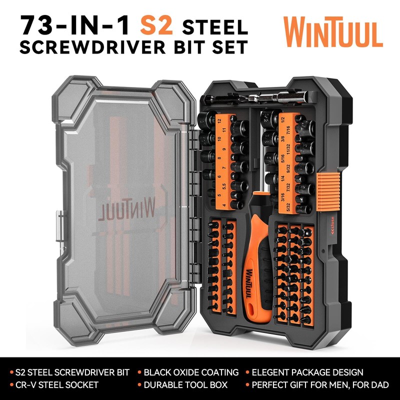 WINTUUL 73-in-1 S2 Steel Screwdriver Bit Set | 1/4” Hex