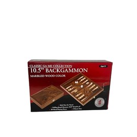 Hansen Classic Game Collection - 10.5" Marbled Wood Backgammon Set - Travel Sized Hinged with Clasp