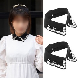 Create idea Pack of 2 False Collar Decorative Collars with Rhinestones Removable Accessories for Jumper T-Shirt Shirt Blouse White and Black, multicoloured