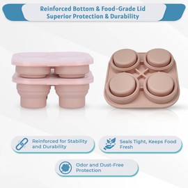 UR Happy Place Silicone Freezer Tray with Lid - Stackable 2 oz Large Ice Cube Molds for Homemade Purees, Egg Bites, Broth Food Storage - Dishwasher Safe