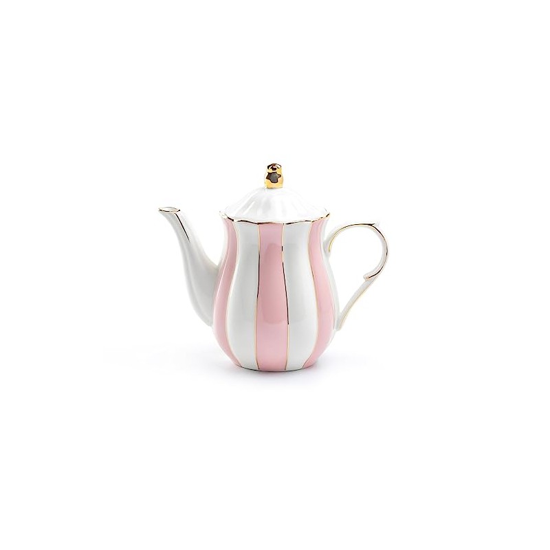 Grace Teaware Pink and White Scallop Fine Porcelain Teapot with