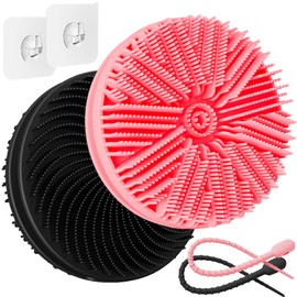 Manmihealth Dual-Sided Silicone Body Scrubber for Shower 2 PCS, 2-in-1 Silicone Shower Scrubber Brush for Men and Women, Soft Silicone Loofah Body Buffer, Lather Well, Gentle Exfoliating (Black+Pink)