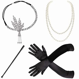 BABEYOND - Accesorios de estilo 1920s, Set de accesorios de disfraz Gatsby de los años 20s, diadema Flapper, collar de perlas, guantes, boquilla para cigarro, Set-11, Talla única