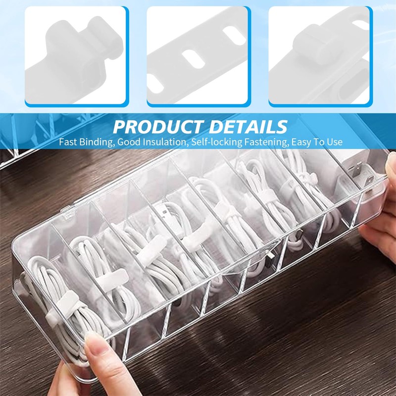 2 Packs Clear Cable Organizer Boxes with 20 PCS Cable