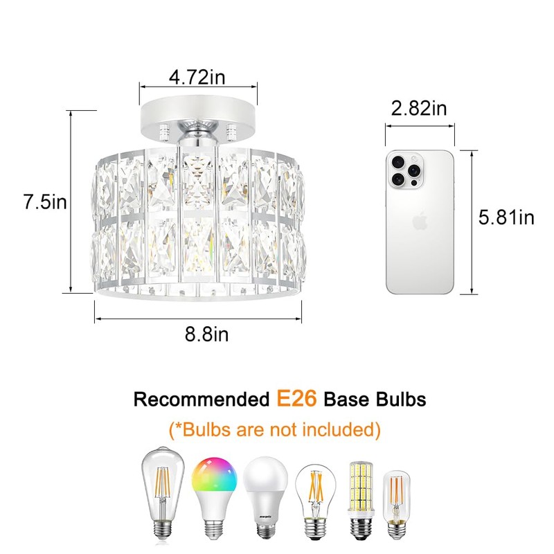 Lxybcce Crystal Ceiling Light Fixture, Modern Chrome Crystal Chandelier, Small