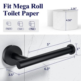 Kitsure Toilet Paper Holder Wall Mount - Sturdy Round Matte Black Toilet Paper Holder for Mega Roll, Premium 304 Stainless Steel Toilet Paper Roll Holder for Bathroom, Washroom, Black