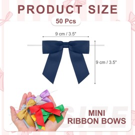 MECCANIXITY 50Pcs Twist Tie Bow 3.5" Pre-Tie Gift Bows Mini Fabric Satin Ribbon for Treat Bags Craft DIY Flower Sewing Wedding Birthday Party (Navy Blue)