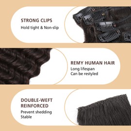 Bella Hair Clip-In Real Human Hair Extensions - 20 inch 160g 10pcs Deep Wave Remy Hair Wefts with 21 Clips | Long-Lasting Healthy Hair | Instant Length & Volume for All Hair Types