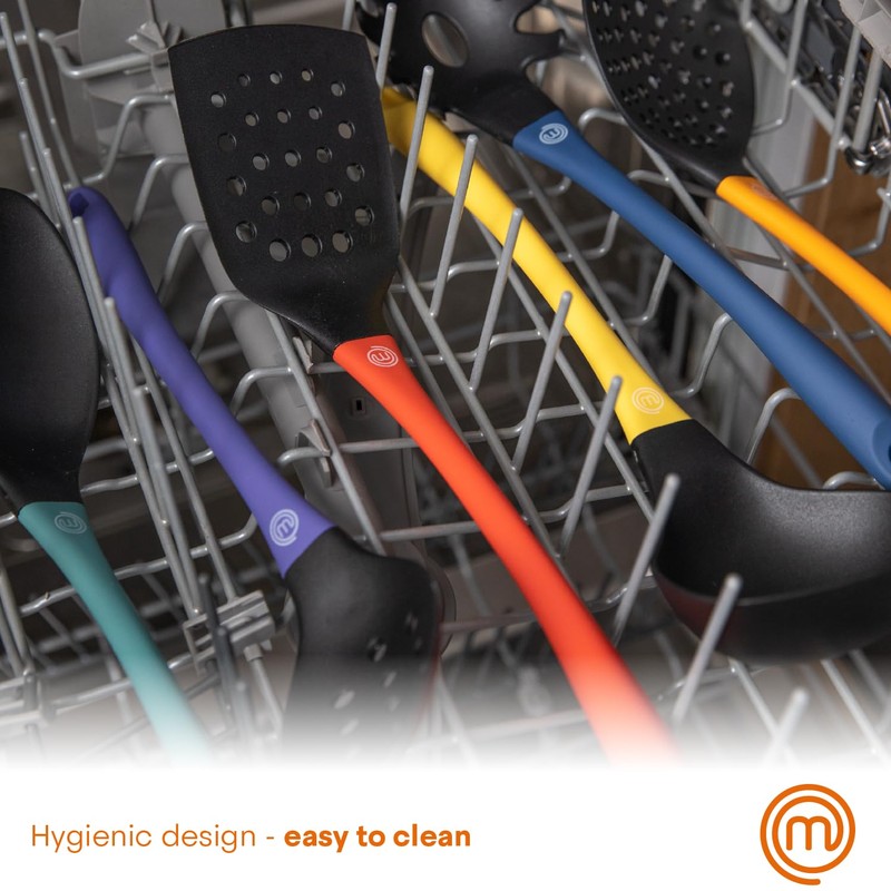 MasterChef Kitchen Utensils Set with Holder, Nylon, Multi-Coloured