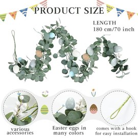 Zeyune 1 pieza de 6 pies de largo, guirnalda artificial de Pascua con huevos, mezcla primaveral de eucalipto, guirnalda rústica colgante para granja, decorativa para puerta delantera, cocina, chimenea