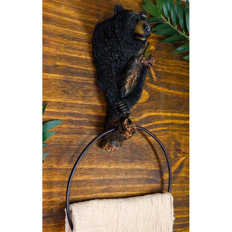 Rustic Western Forest Black Bear Holding Pinecone Branch Hand Towel