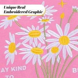 Lephissa 2024 Premium Embroidered Long Sleeve Casual Hoodies Sweatshirt Cotton Campus Varsity Pullover Girls Graphic Letter Streetwear Top - Pink M