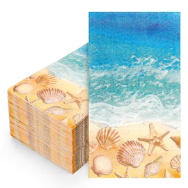 FYSUIMU 50 Pcs Summer Beach Guest Napkins Nautical Starfish Seashell Disposable Napkins Coastal Dinner Hand Paper Napkin for Bathroom Tropical Ocean Party Table Supplies