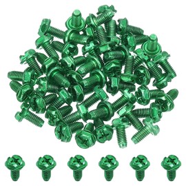 PATIKIL 10-32 x 3/8" Hex Washer Head Ground Screws 100 Pack Green Ground Combination with Slotted and Hex Flange Head for Electrical Junction Boxes