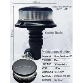 Matel Service Orange White 18 LED Rotating Beacon 3 Flash Patterns 12 V 24 V ECE R65 R10 Warning Light