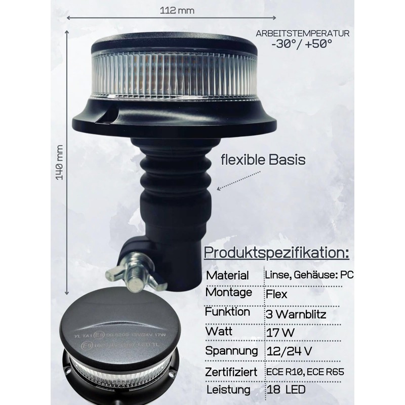 Matel Service Orange White 18 LED Rotating Beacon 3 Flash