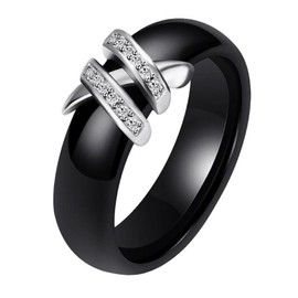 HIJONES Women's Ceramic Ring with Cubic Zirconia Wedding Band, Ceramic, Cubic Zirconia