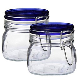 Bormioli Rocco Fido Collection, 2 Pack, 17 Oz. Food Storage Glass Jars, Airtight Rubber Seal & Glass Lid, With Stainless Wire Clamp, Made In Italy.