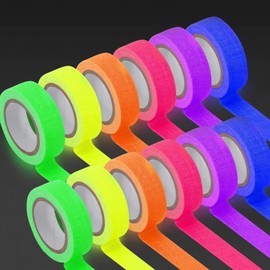 12 Pack UV Blacklight Reactive, 6 Color Fluorescent Tape, Fluorescent Cloth Tape Colorful Neon Gaffer Tape, Super Bright for Glow Party Supplies(0.59inch x 16.4ft)