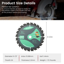 3 Pack 6-1/2 Inch Circular Saw Blade Fine Finish 24-Tooth Thin-Kerf with 5/8" Arbor ATB Framing Saw Blade for Cutting Wood by puxyblue