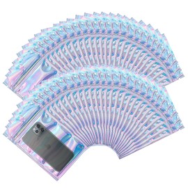 Bolsas de Mylar Resellables HuLuHouse® 50 Bolsa Holográfica Multiusos con Cremallera,Bolsas de Aluminio para Teléfono Móvil, Frijoles, Aperitivos, Flores Secas, Café, Galletas-12 x 20 cm
