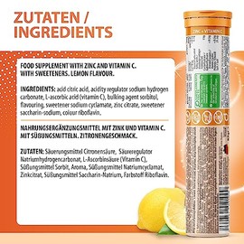 EV?M EV?M Zink plus Vitamin C Brausetabletten I Geschmack Zitrone I 12x 20 Stck I Nahrungserg?nzungsmittel zur Untersttzung des Immunsystems I Vegan I Made in Germany