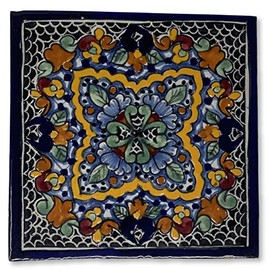 Talavera Tiles, Mexican Ceramic Hand Painted Tiles, Original Handmade from La Corona Family, Puebla Mexico, Rich Deep Colors with Beautiful Patterns, 6 x 6 Inches (Talavera B)