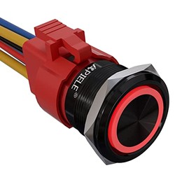 APIELE 10 Amp 22mm Latching Push Button Switch 12V Angel Eye LED Waterproof Aluminum Alloy Round Self-Locking 7/8'' 1NO 1NC 1 Pack (10 Amp/Red Led)