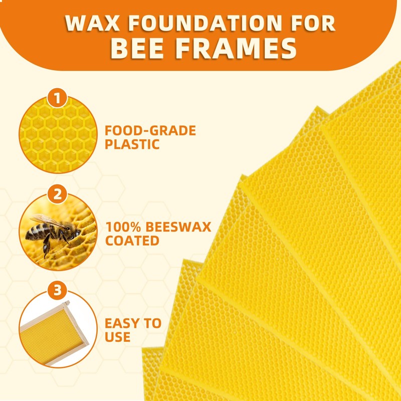 Beehive Wax Coated Foundation Sheet,8-1/2-Inch Deep Beeswax Foundation Sheets,10 Pcs