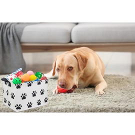 HIYAGON Dog toy Basket Dog Toy Bin Cute Toy Storage Basket Organizer Box Kids Gift Basket Empty Rectangular Room Decor for Home(Paw)