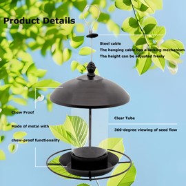 Squirrel-Proof Metal Bird Feeder for Outdoor - Chew-Resistant Hanging Feeder with Easy-Clean Design & Adjustable Height - for Cardinals, Finches