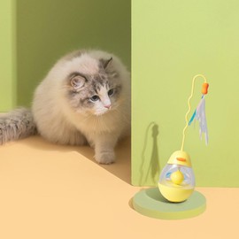 AvitaPaws Roly-Poly Cat Teaser Toy (Yellow) - Cute Interactive Self-righting Toy with Bionic Bee and Crinkle Tassels to Ignite Your Cat’s Hunting Instincts