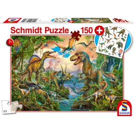 Schmidt Spiele Puzzle 56332 Wild Dinosaurs with Dinosaur Tattoos, Children's Puzzle, 150 Pieces, Multi-Coloured