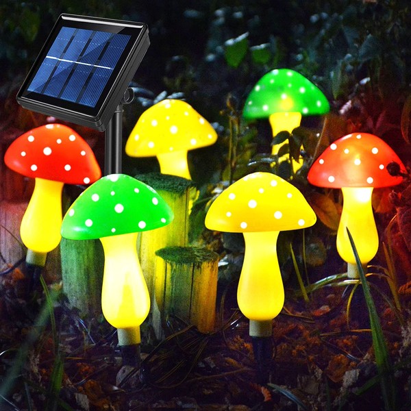 Abkshine Upgraded Outdoor Solar Garden Mushroom Lights(6 Mushrooms Lamps), 8 Modes Outside Waterproof Solar Powered Garden Christmas Lights Decoration Garden, Yard, Lawn, Pathway... (Multi-Colored)