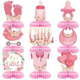 UgyDuky 9Pcs Pink Baby Shower Decorations Honeycomb Centerpieces for Girls Floral Party Table Honeycomb Sign in Bloom Table Display with Letters It's a Girl Gender Reveal Decor Birthday Party Supplies