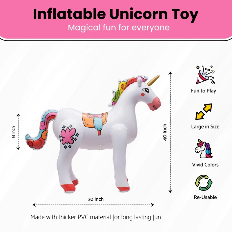 Oli's Toy Factory Life-Size 40" long Inflatable unicorn rainbow party