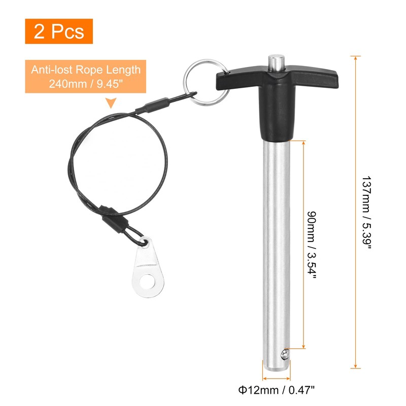sourcing map 2Pcs T Handle Quick Release Pin, 1/2"x3-9/16" 304