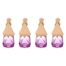 uxcell 4pcs Hanging Car Air Freshener Perfume Bottle, 8ml Pendant Empty Clear/Purple Glass Essential Oil Aromatherapy Diffuser with Wooden Cap for Car Decor (Clear/Purple, Rhombus)