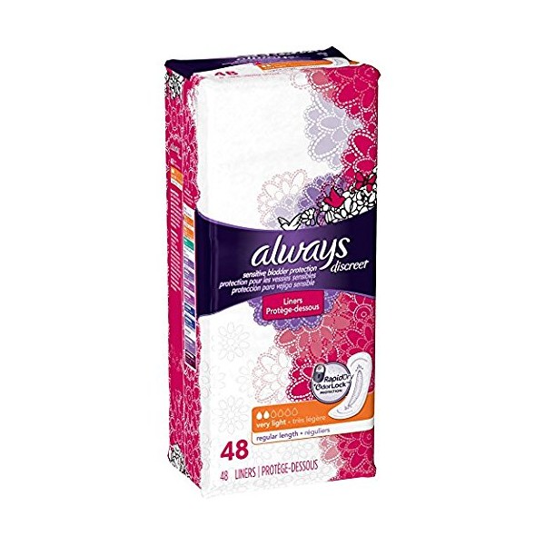 Always Discreet Incontinence Liners, Very Light Absorbency - 48 Ct Each Pack (4 Pack)