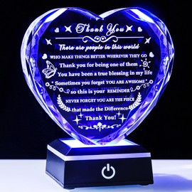 YWHL Thank You Gifts for Women Men with Colorful LED Base Appreciation Gifts for Coworkers Mentor Teacher Boss Crystal Heart Inspirational Birthday Farewell Goodbye Retirement Plaque Desk Decor