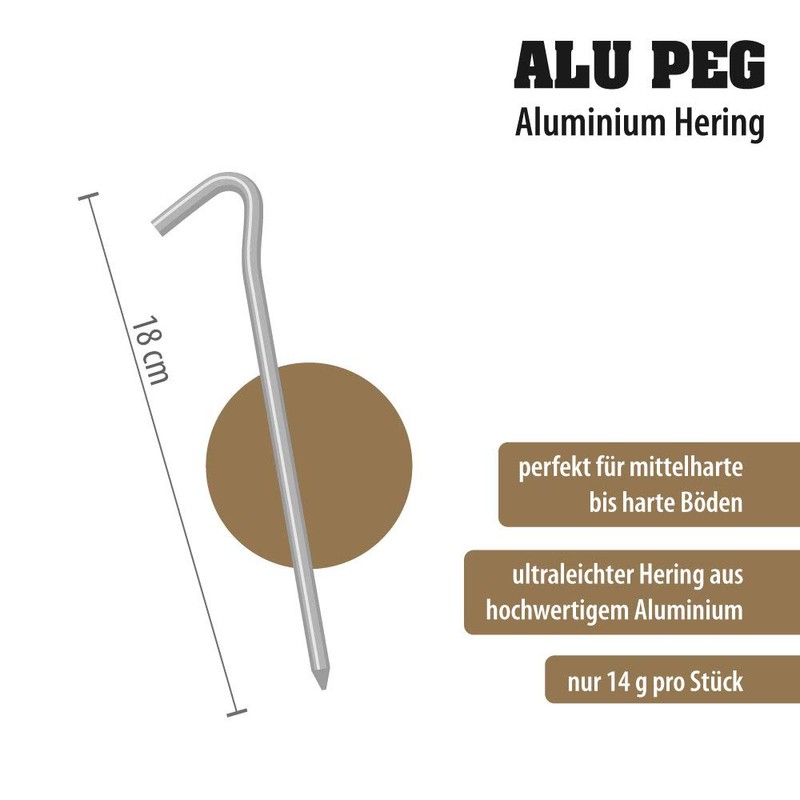 outdoorer Alu Peg, Zeltheringe aus Alu, Erdnagel, 18 cm Heringe,