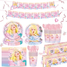 DOOGA Tylor Singer Birthday Plates And Napkins Party Supplies - Music Singer Swifts Birthday Tableware Decorations,Plate,Napkin,Cup,Cutlery,Superstar Tylor Fans Table Decorations | 20 Guests