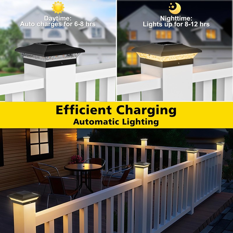 T-SUN 4x4 Solar Post Cap Lights Outdoor 12 Pack, Warm