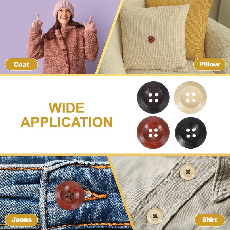 PATIKIL Wooden Buttons 4/9 Inch (11.5mm), 50 Pcs Wood Sewing