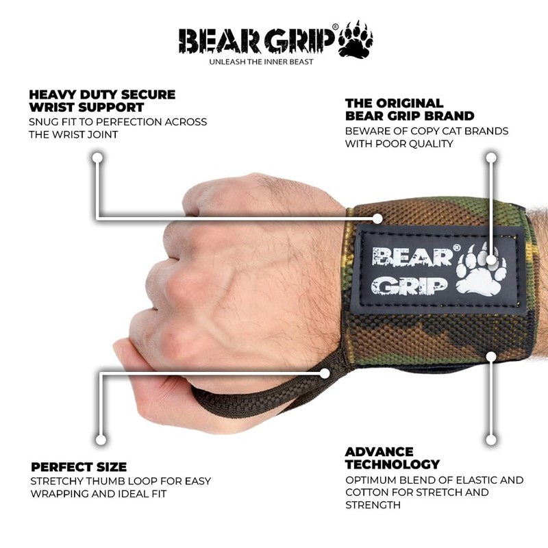 BEAR GRIP - Weight lifting wrist support wraps (Sold in