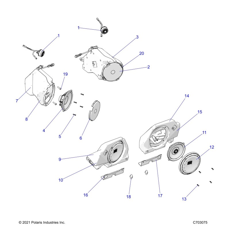 Polaris Speaker Assembly, Tweeter, Genuine OEM Part 2414535, Qty 1
