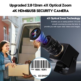 ELP Cámara USB HDMI 4K con zoom manual, cámara web de enfoque variable, cámara de PC, mini cámara de primer plano para computadora H.264, telescopio, cámara de seguridad USB IMX415, cámara CCTV